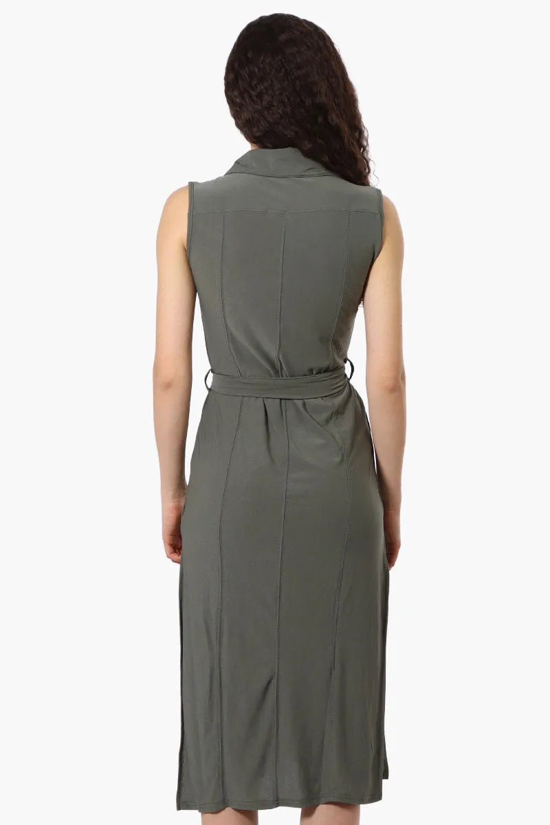 Majora Button Down Belted Maxi Dress - Olive sold by Fairweather product image thumbnail 3