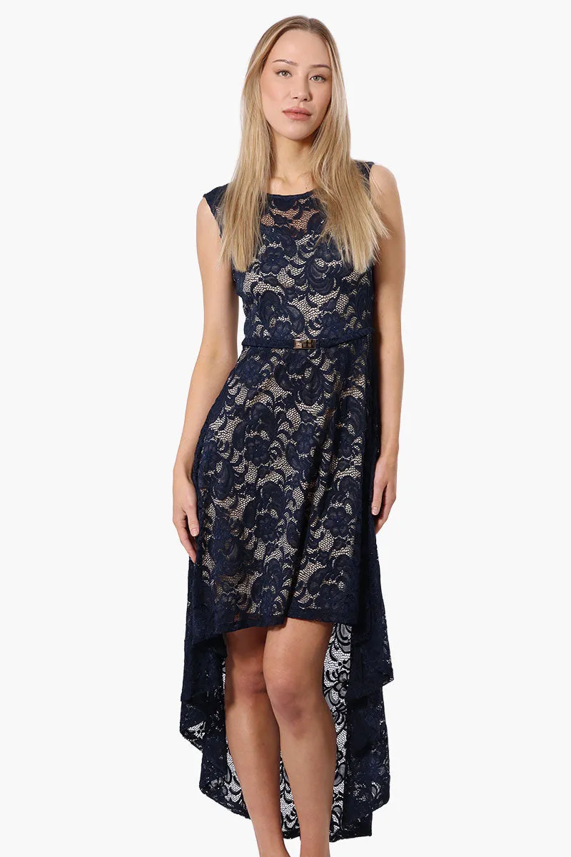 Limite Floral Lace High Low Prom Dress - Navy sold by Fairweather