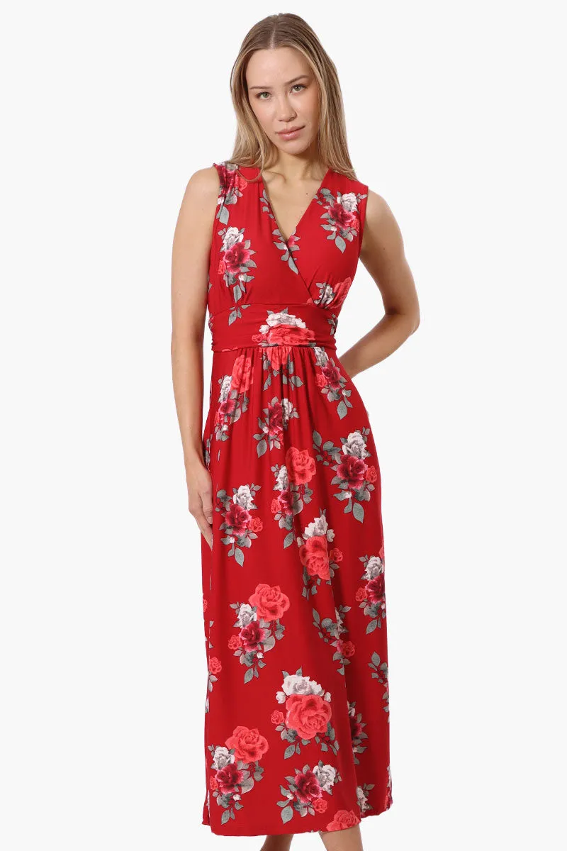 International INC Company Floral Padded Crossover Maxi Dress - Red sold by Fairweather