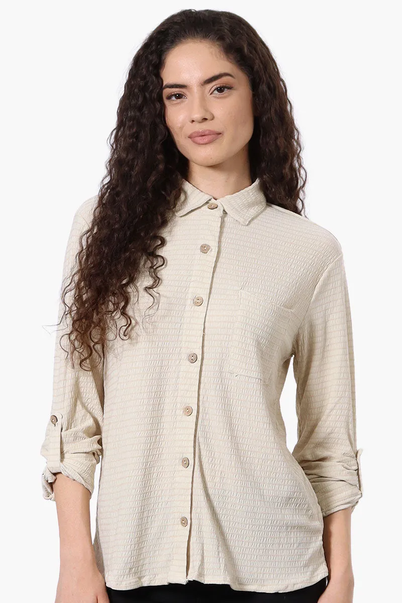 Stylexchange Vintage Button Down Roll Up Sleeve Shirt - Cream sold by Fairweather