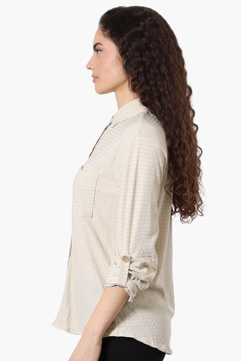 Stylexchange Vintage Button Down Roll Up Sleeve Shirt - Cream sold by Fairweather product image thumbnail 2