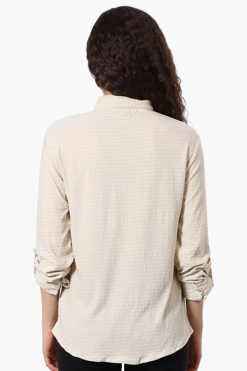 Stylexchange Vintage Button Down Roll Up Sleeve Shirt - Cream sold by Fairweather product image thumbnail 3