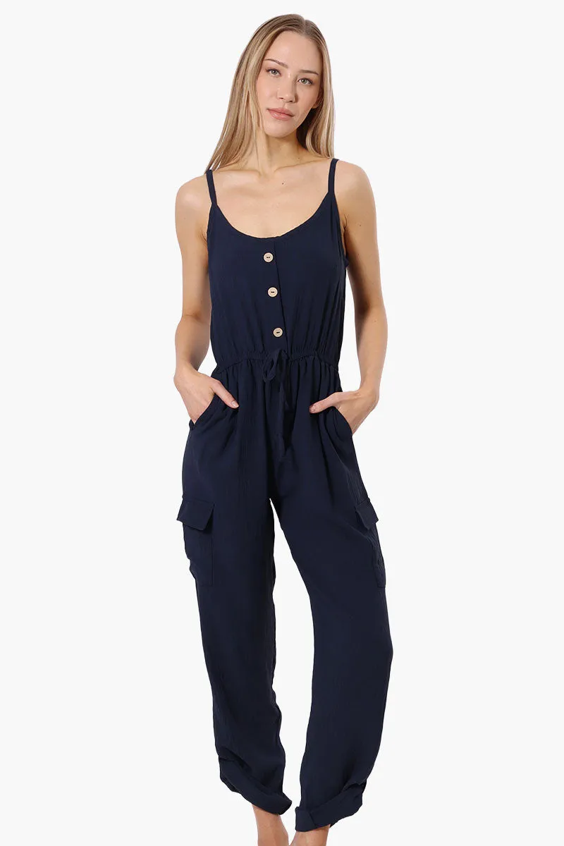 Urbanology Tie Waist Sleeveless Cargo Jumpsuit - Navy sold by Fairweather