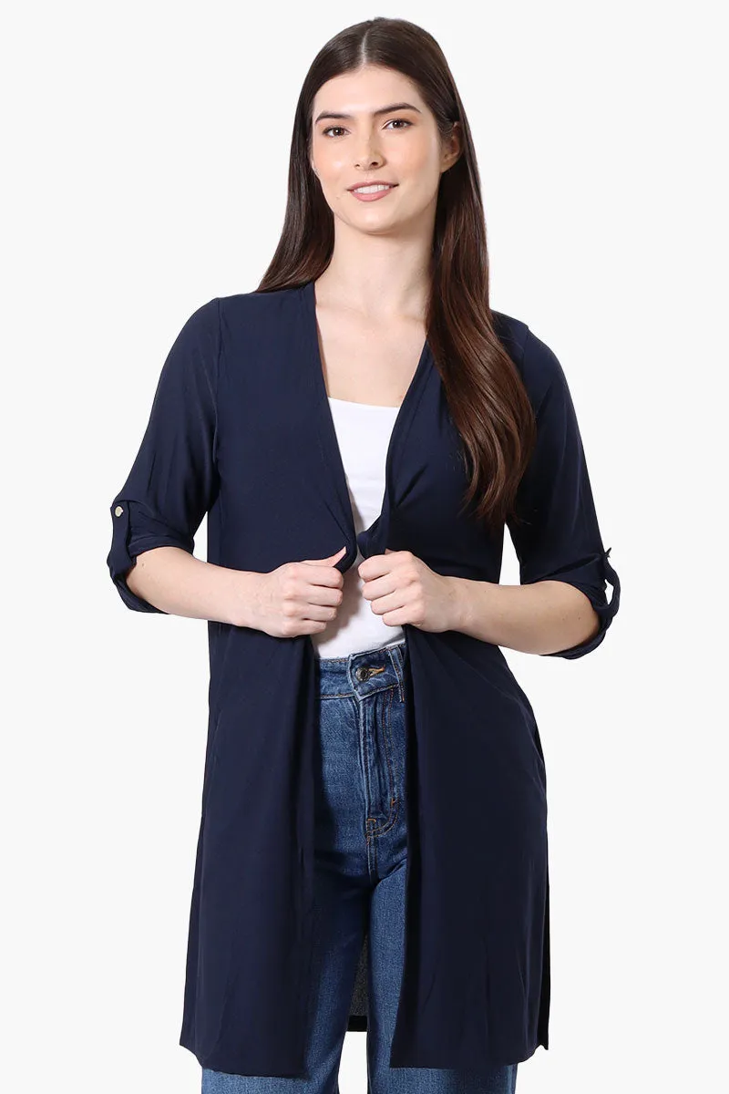 International INC Company Roll Up Sleeve Open Duster Cardigan - Navy sold by Fairweather