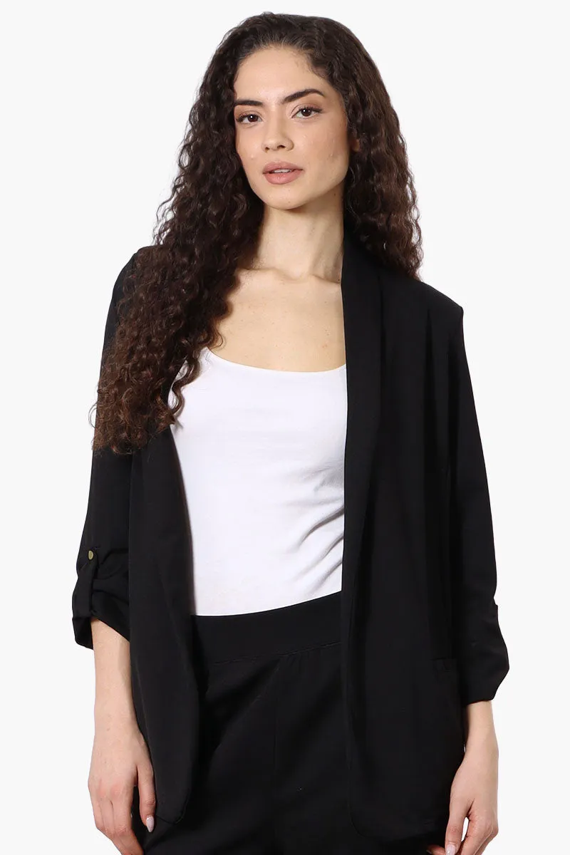 Costa Blanca Roll Up Sleeve Open Blazer - Black sold by Fairweather