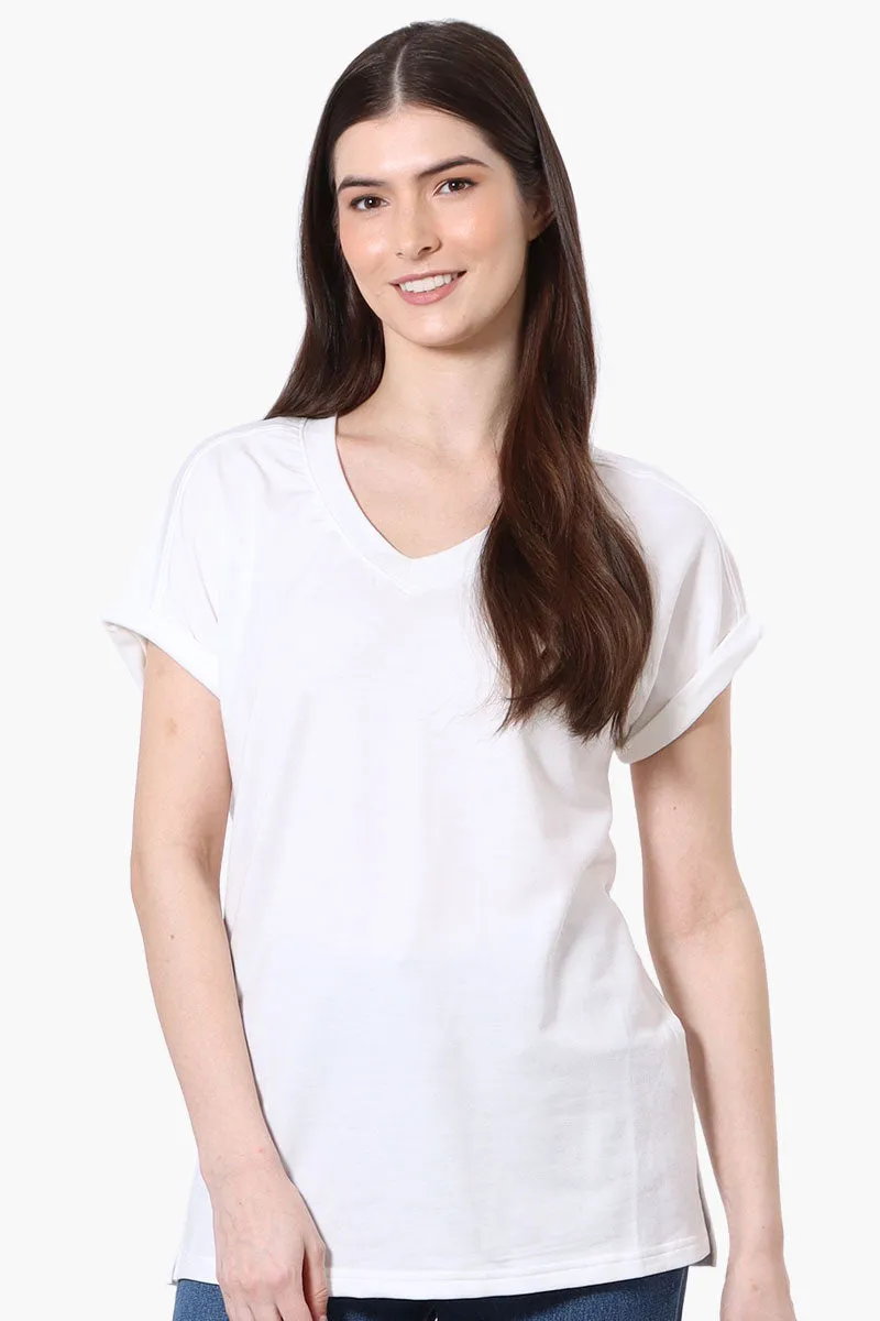 Runaway Bay Sport Cuffed Sleeve V-Neck Tee - White sold by Fairweather