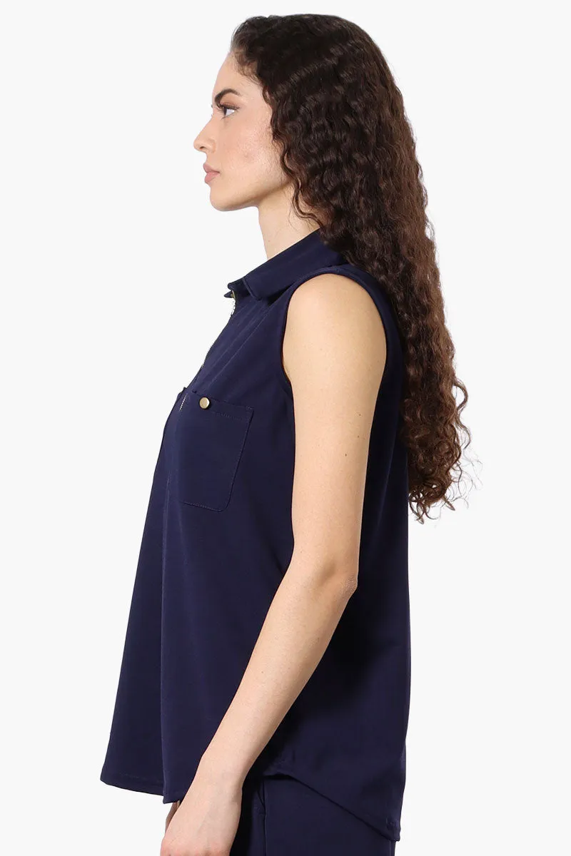 Costa Blanca Half Zip Sleeveless Blouse - Navy sold by Fairweather product image thumbnail 2