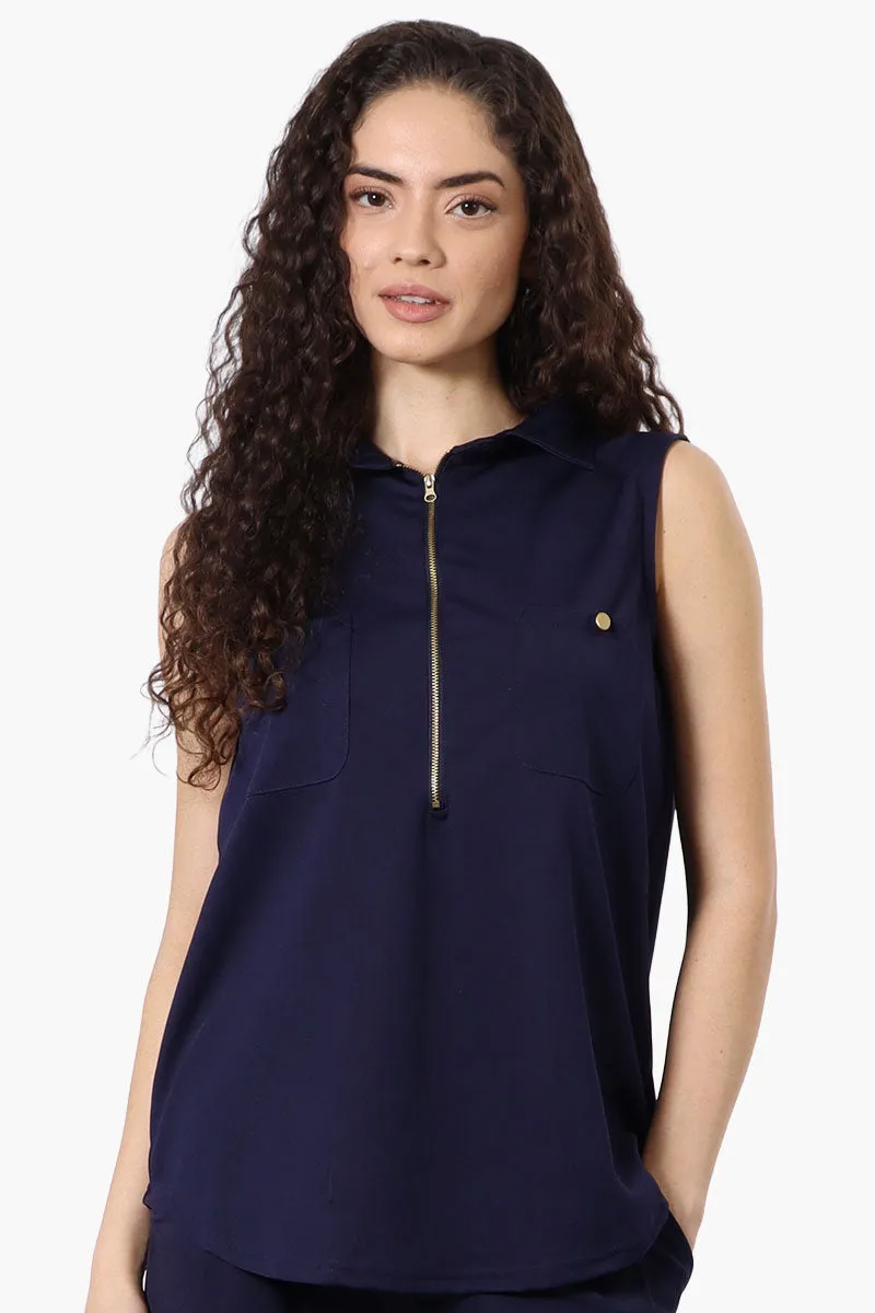 Costa Blanca Half Zip Sleeveless Blouse - Navy sold by Fairweather