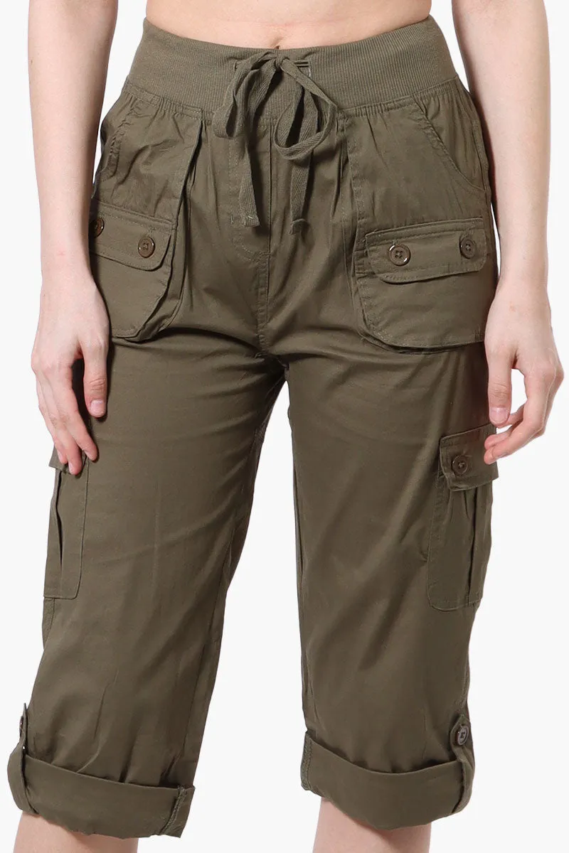 Canada Weather Gear Tie Waist Cargo Capris - Olive sold by Fairweather