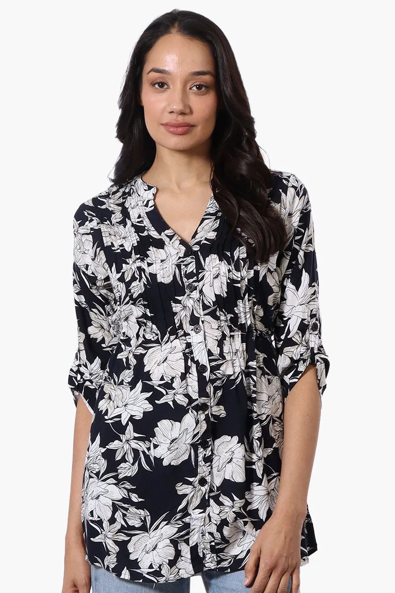 International INC Company Floral Pintuck Blouse - Navy sold by Fairweather