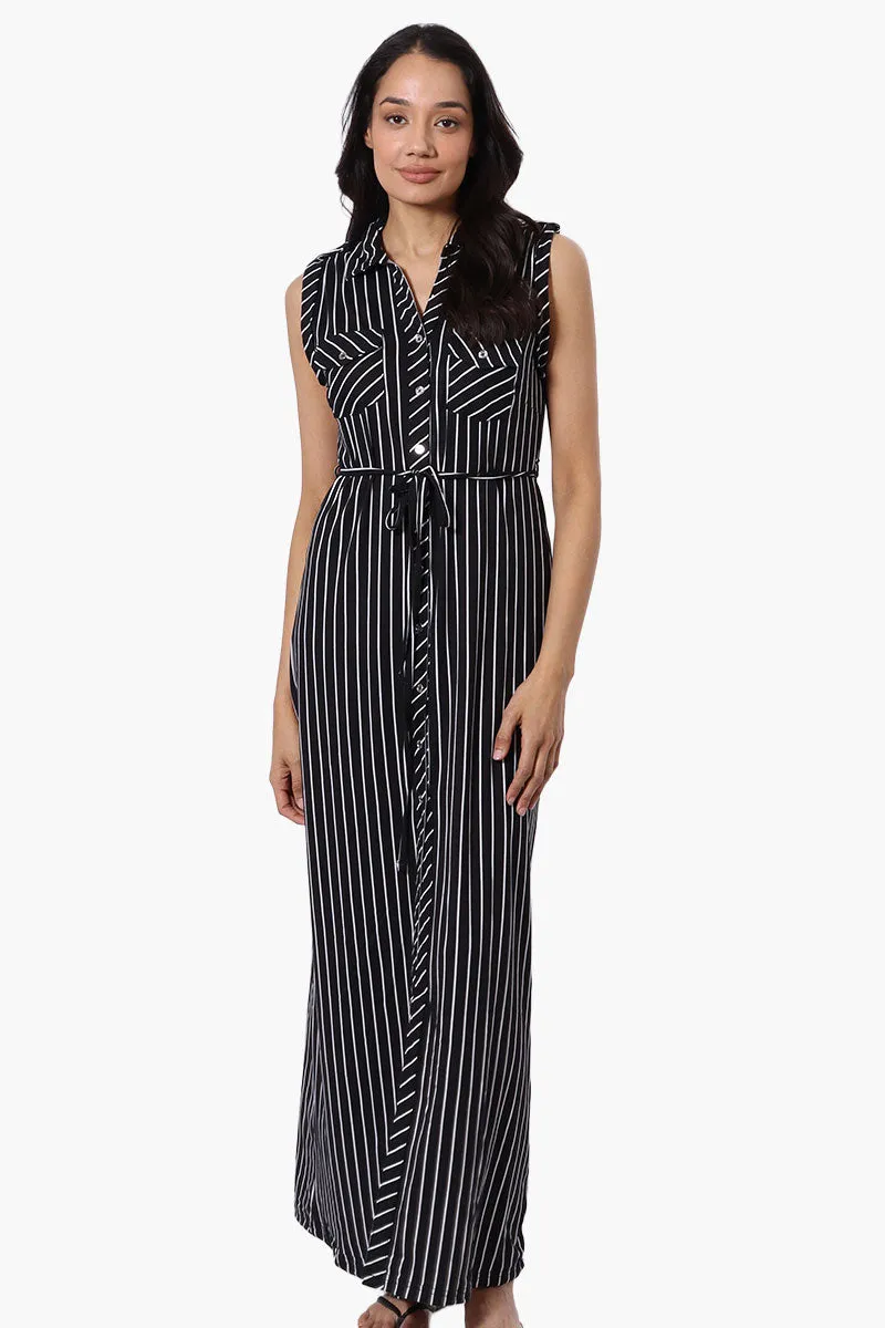 International INC Company Striped Belted Button Down Maxi Dress - Black sold by Fairweather