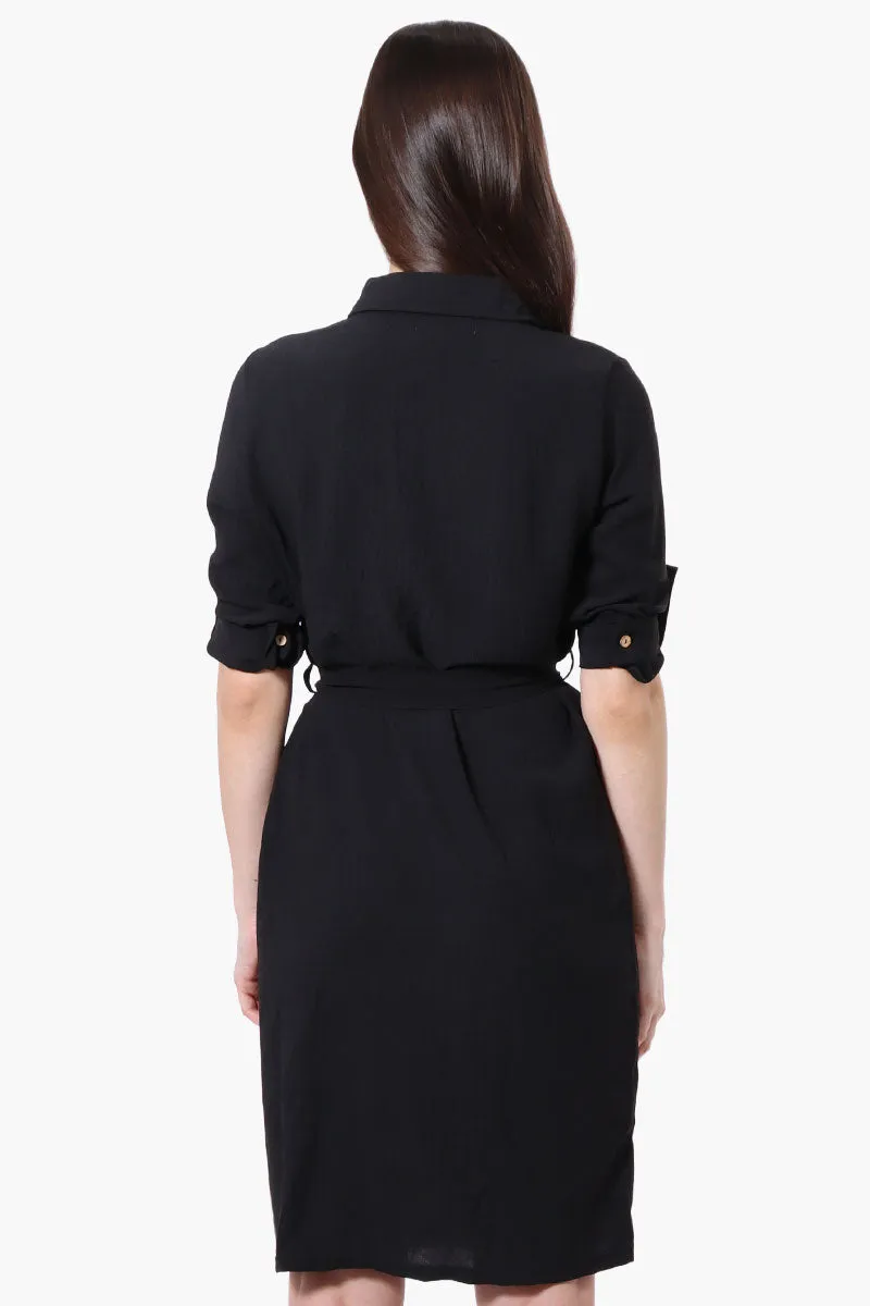 Stylexchange Vintage Belted Roll Up Sleeve Day Dress - Black sold by Fairweather product image thumbnail 3