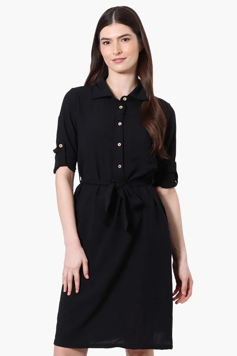 Stylexchange Vintage Belted Roll Up Sleeve Day Dress - Black sold by Fairweather