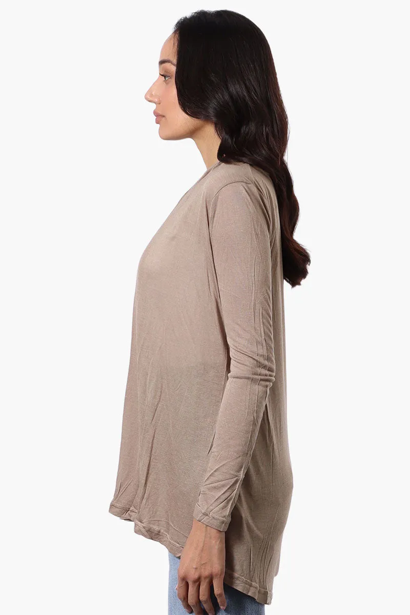 Magazine Long Sleeve Open Wrap Cardigan - Taupe sold by Fairweather product image thumbnail 2