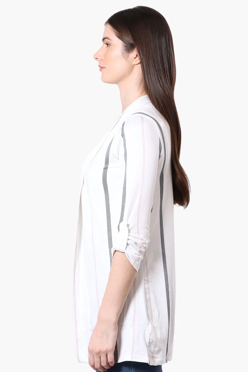 International INC Company Striped Roll Up Sleeve Wrap Cardigan - White sold by Fairweather product image thumbnail 2