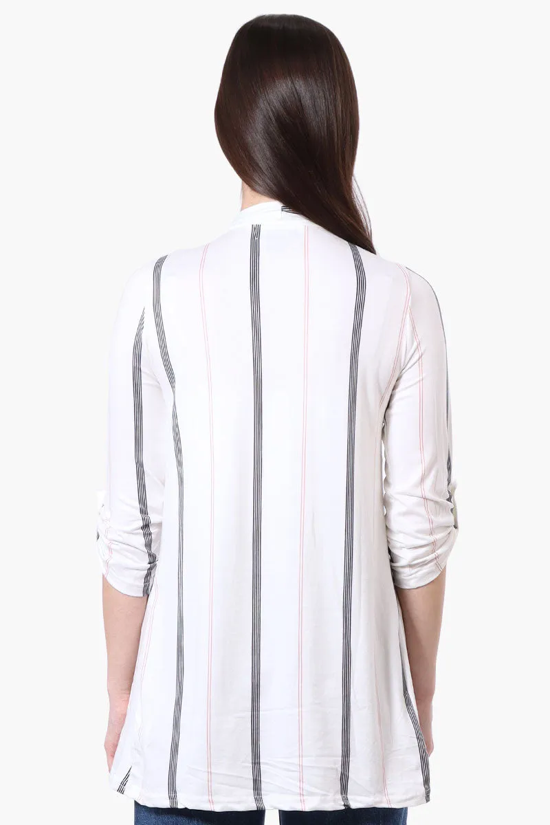 International INC Company Striped Roll Up Sleeve Wrap Cardigan - White sold by Fairweather product image thumbnail 3