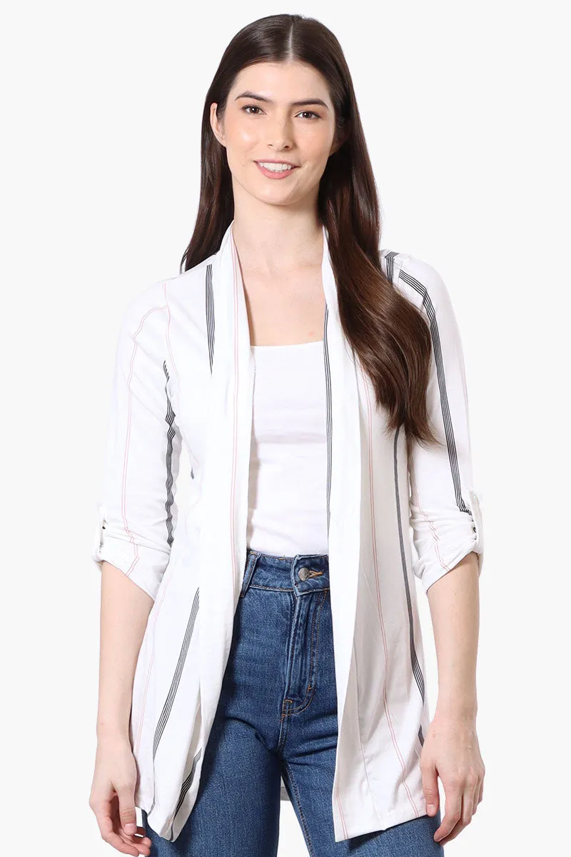 International INC Company Striped Roll Up Sleeve Wrap Cardigan - White sold by Fairweather