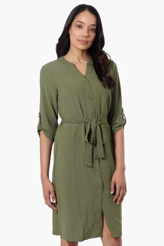 Urbanology Button Down Belted Day Dress - Olive sold by Fairweather
