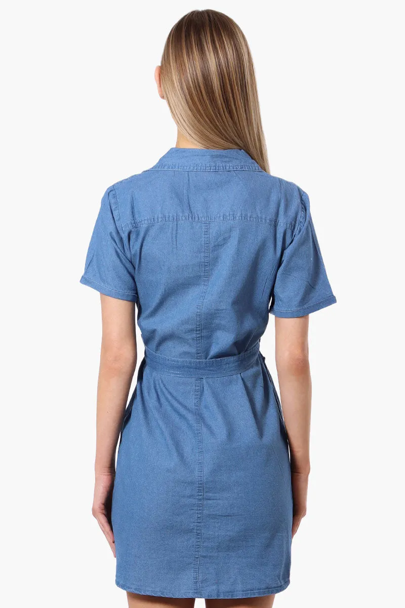 Impress Denim Button Down Short Sleeve Day Dress - Blue sold by Fairweather product image thumbnail 3