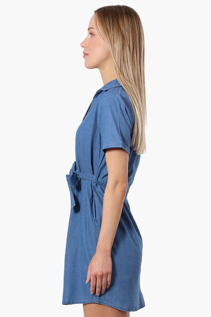 Impress Denim Button Down Short Sleeve Day Dress - Blue sold by Fairweather product image thumbnail 2