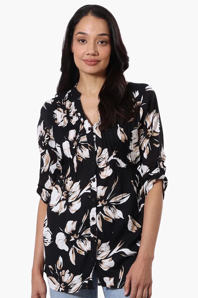 International INC Company Floral Pintuck Blouse - Black sold by Fairweather