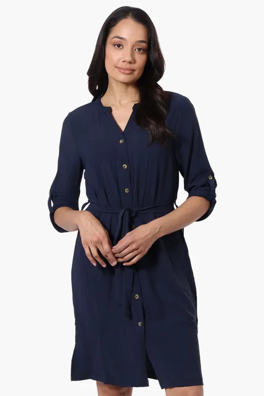 Urbanology Button Down Belted Day Dress - Navy sold by Fairweather
