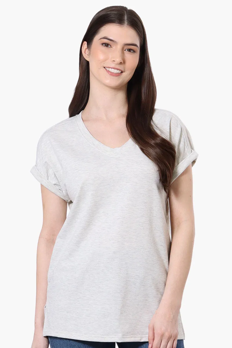 Sport Cuffed Sleeve V-Neck Tee - Grey sold by Fairweather
