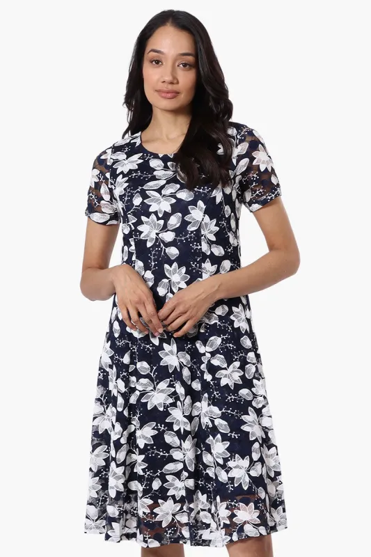 Limite Floral A-Line Mesh Day Dress - Navy sold by Fairweather