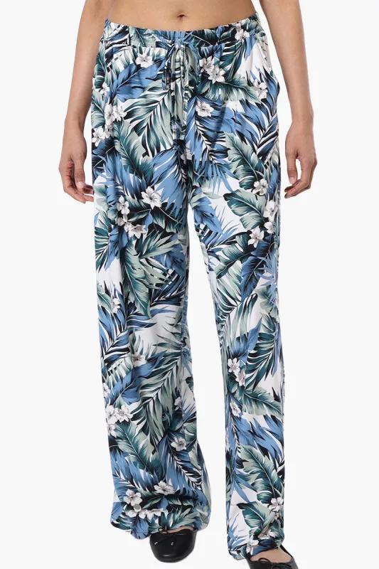 International INC Company Leaf Print Tie Waist Palazzo Pants - Blue sold by Fairweather