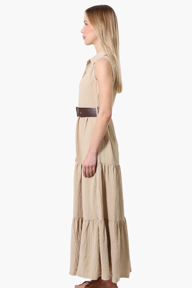 International INC Company Belted Button Down Tiered Maxi Dress - Beige sold by Fairweather product image thumbnail 2