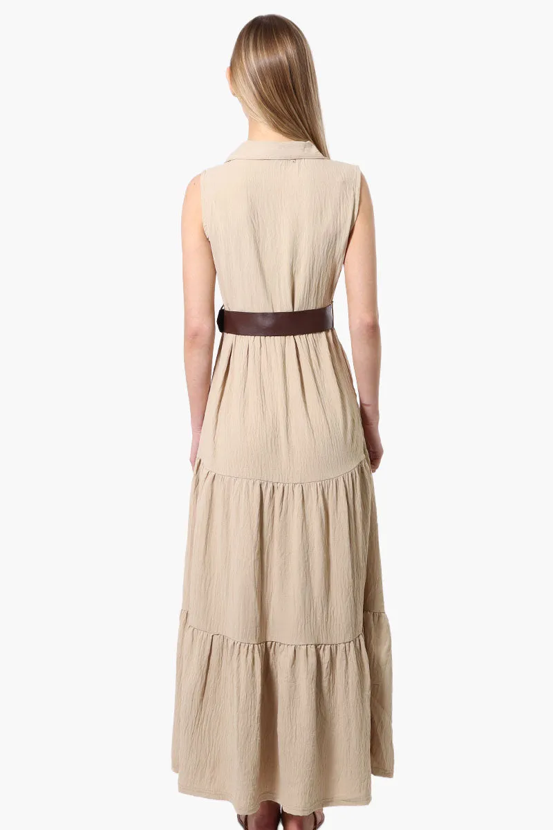 International INC Company Belted Button Down Tiered Maxi Dress - Beige sold by Fairweather product image thumbnail 3