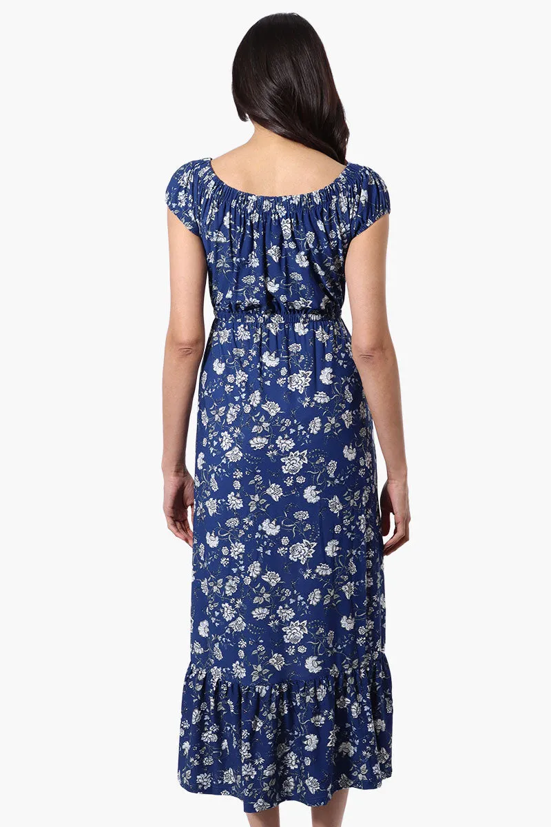 International INC Company Floral Ruffled Button Down Midi Dress - Navy sold by Fairweather product image thumbnail 3