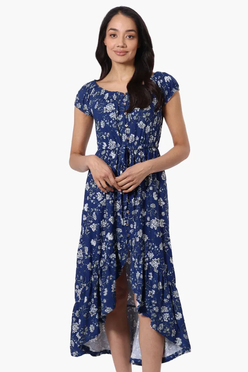International INC Company Floral Ruffled Button Down Midi Dress - Navy sold by Fairweather