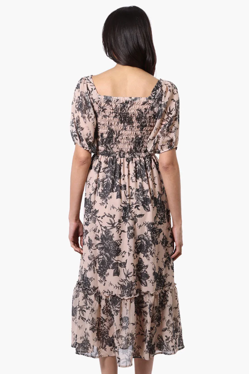 Limite Floral Smocked Square Neck Maxi Dress - Beige sold by Fairweather product image thumbnail 3