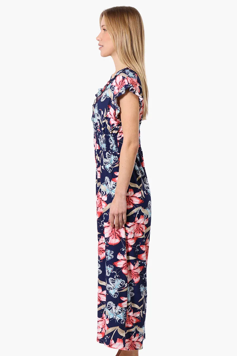 International INC Company Floral Crossover Wide Leg Jumpsuit - Navy sold by Fairweather product image thumbnail 2