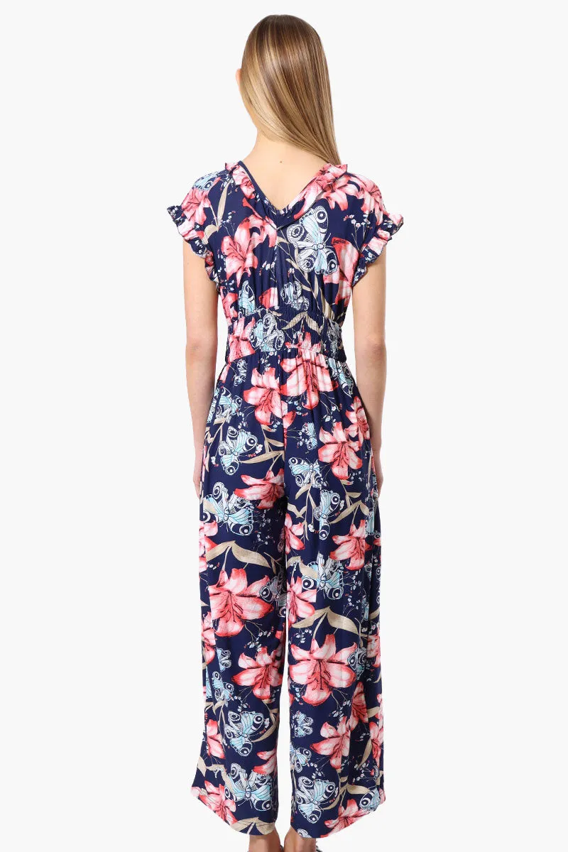 International INC Company Floral Crossover Wide Leg Jumpsuit - Navy sold by Fairweather product image thumbnail 3