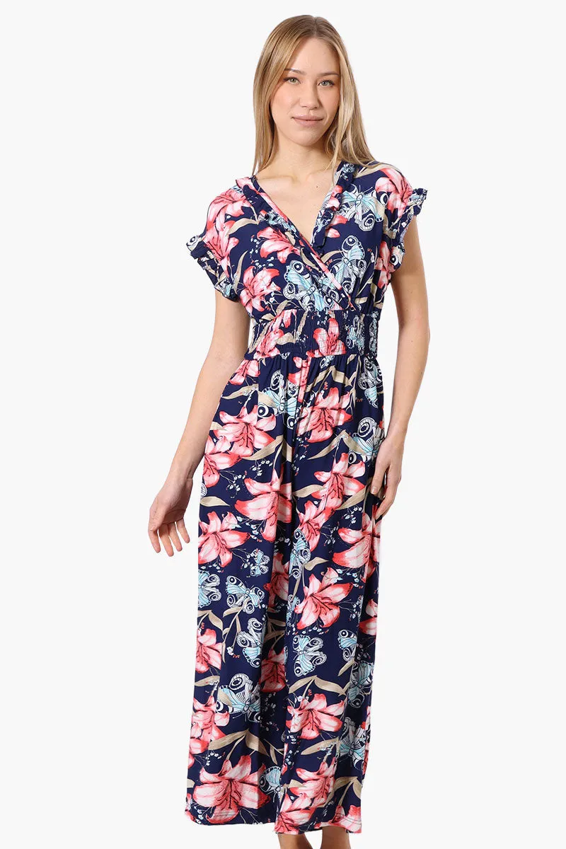 International INC Company Floral Crossover Wide Leg Jumpsuit - Navy sold by Fairweather