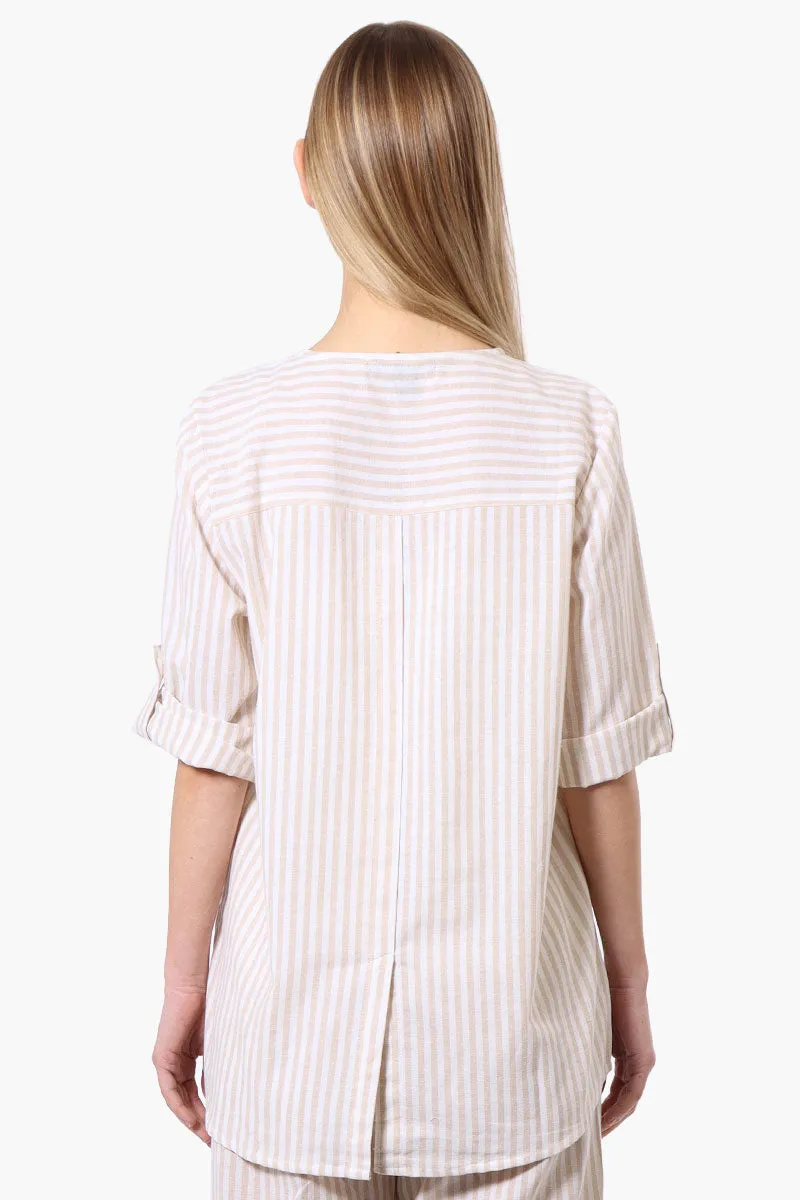 Impress Striped Roll Up Sleeve Linen Shirt - Cream sold by Fairweather product image thumbnail 3