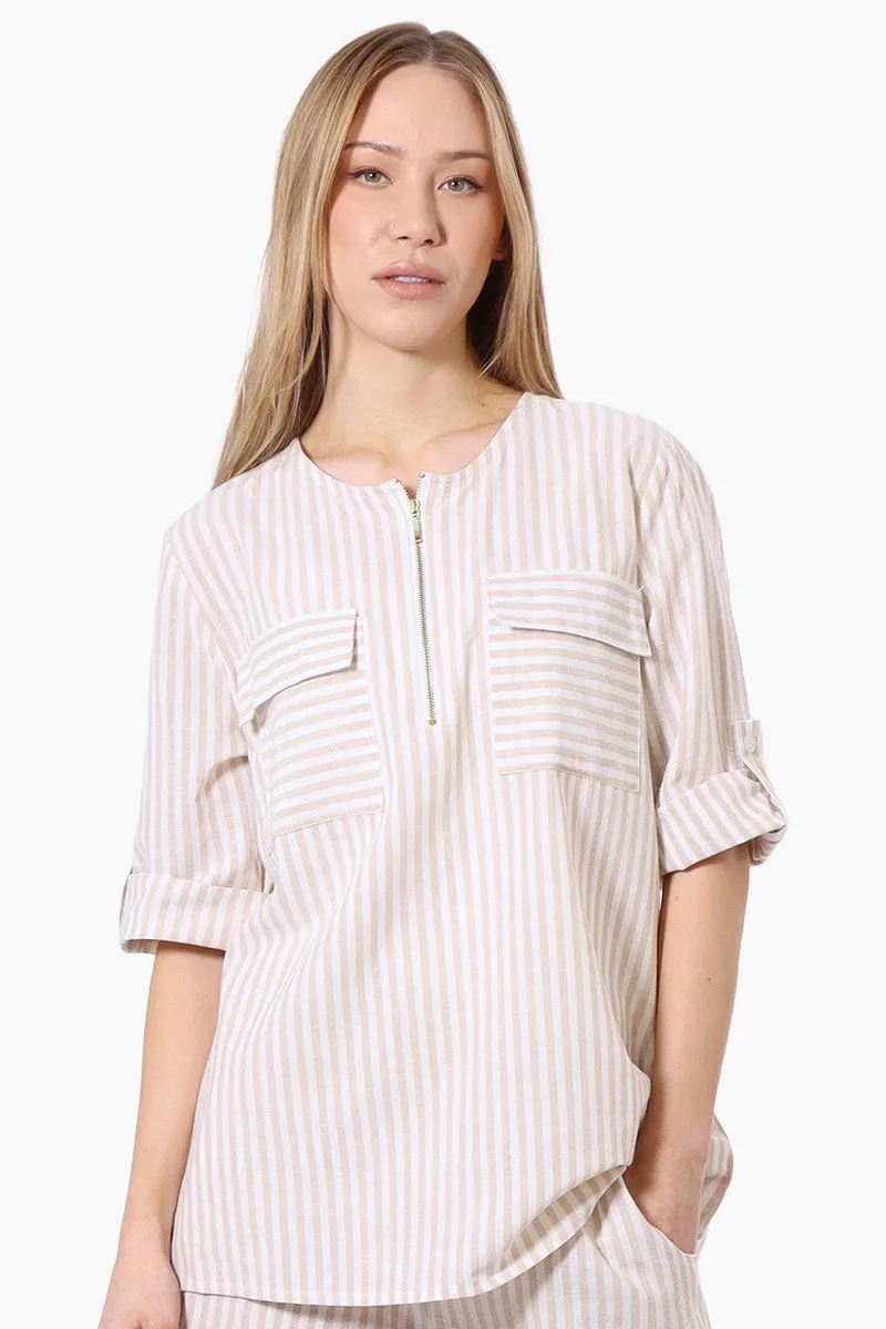 Impress Striped Roll Up Sleeve Linen Shirt - Cream sold by Fairweather