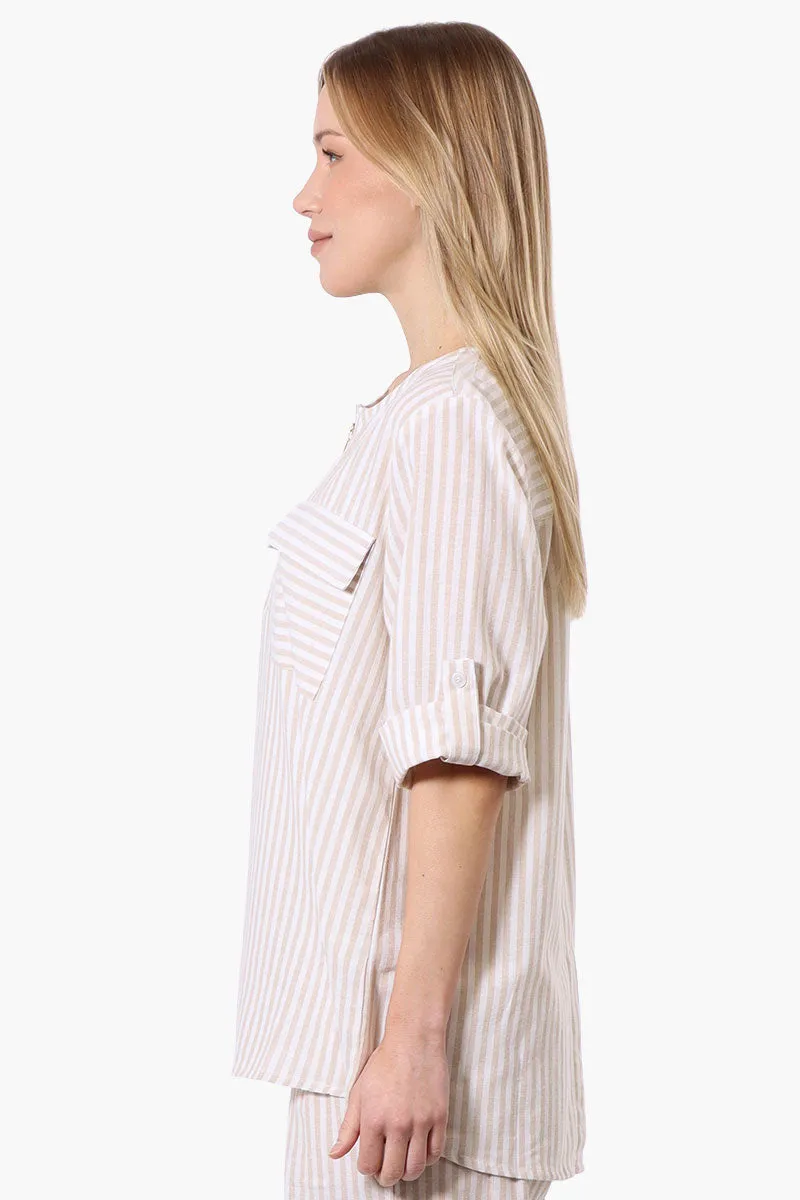 Impress Striped Roll Up Sleeve Linen Shirt - Cream sold by Fairweather product image thumbnail 2