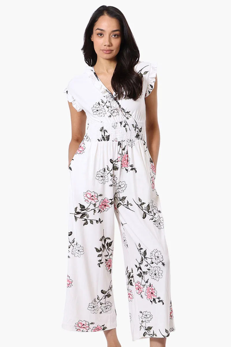 International INC Company Floral Crossover Wide Leg Jumpsuit - White sold by Fairweather