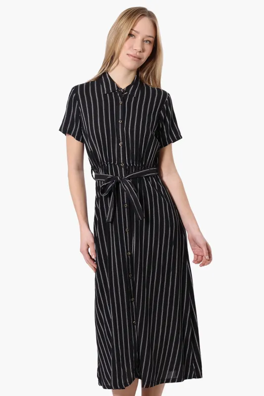 Beechers Brook Striped Belted Button Down Maxi Dress - Black sold by Fairweather