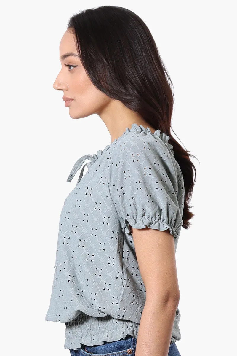Urbanology Eyelet Drawstring Neck Blouse - Mint sold by Fairweather product image thumbnail 2
