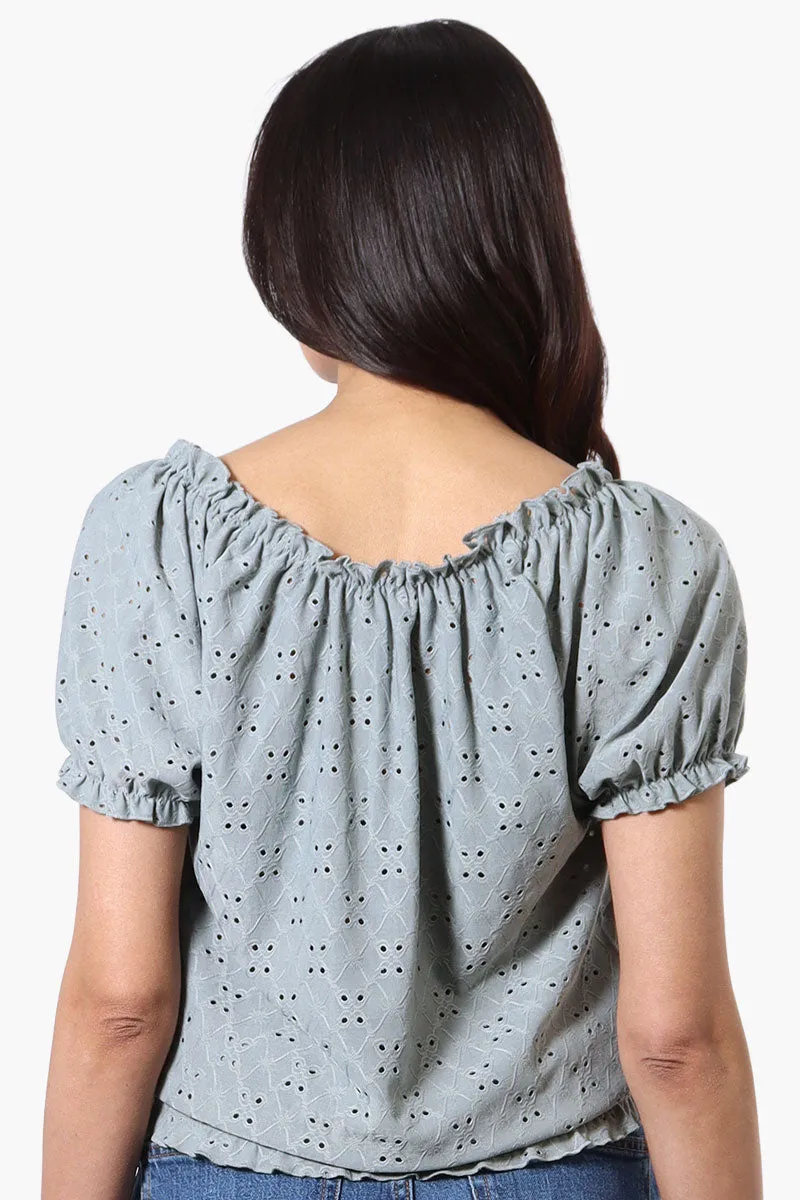 Urbanology Eyelet Drawstring Neck Blouse - Mint sold by Fairweather product image thumbnail 3