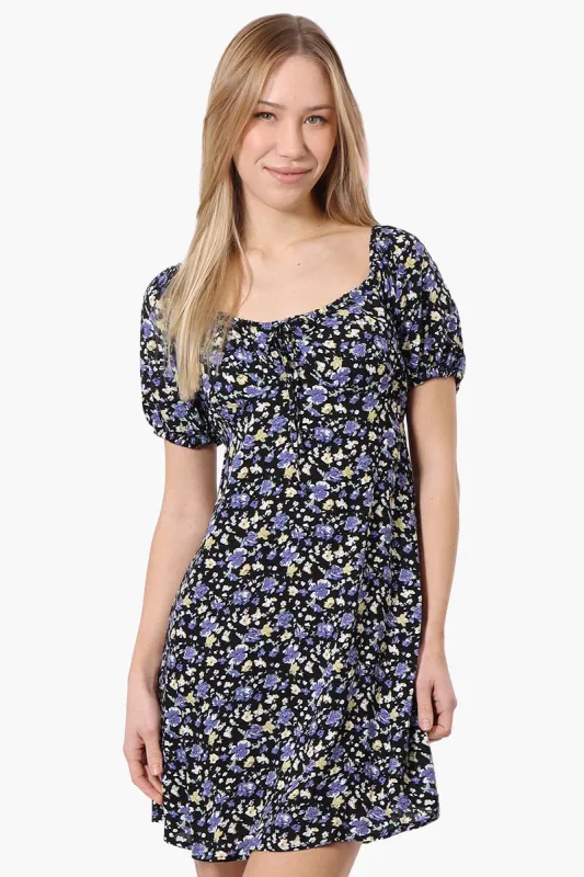 Beechers Brook Floral U Neck Short Sleeve Day Dress - Black sold by Fairweather