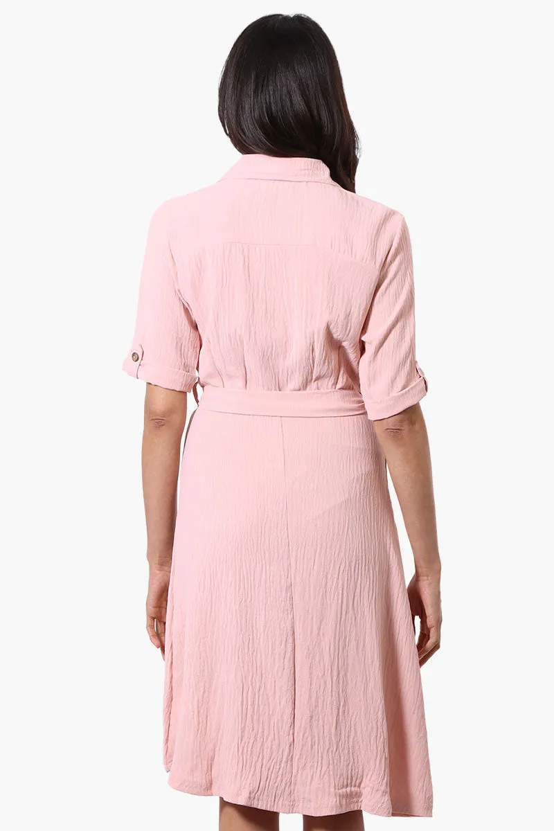 Urbanology Belted Roll Up Sleeve Day Dress - Pink sold by Fairweather product image thumbnail 3