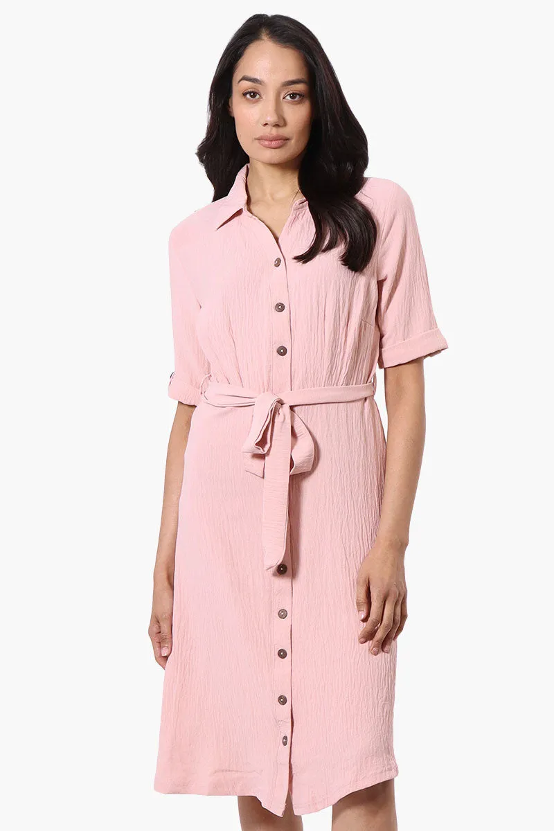 Urbanology Belted Roll Up Sleeve Day Dress - Pink sold by Fairweather