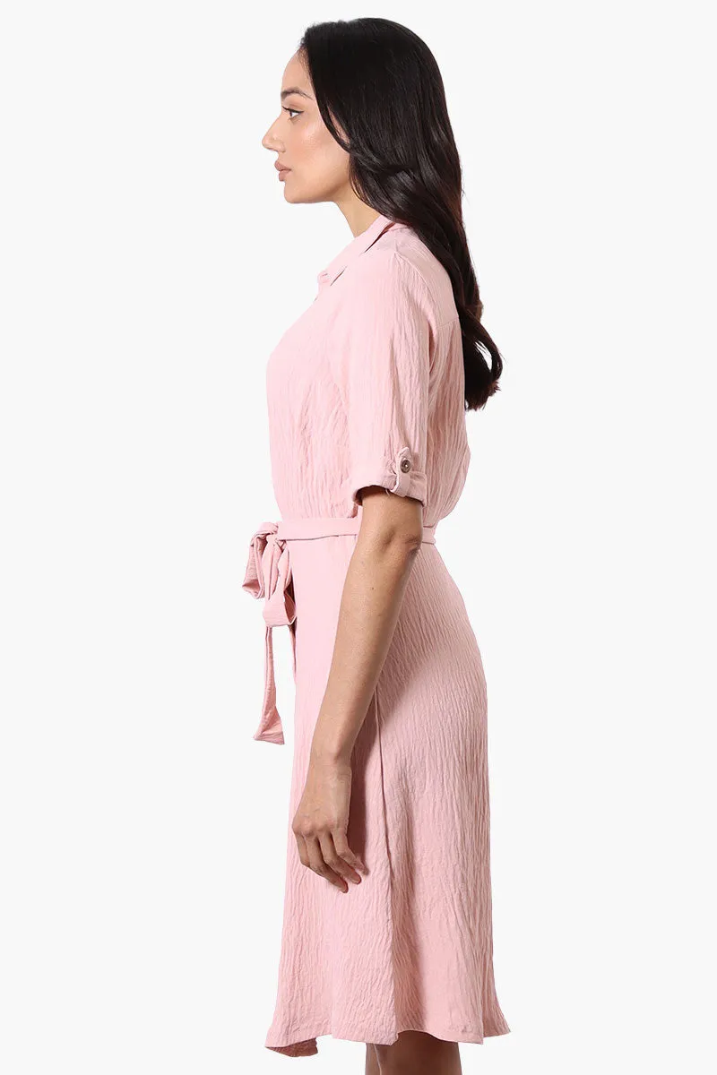 Urbanology Belted Roll Up Sleeve Day Dress - Pink sold by Fairweather product image thumbnail 2