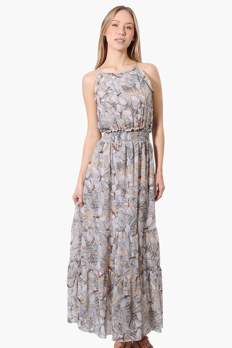 Limite Floral Smocked Waist Maxi Dress - Beige sold by Fairweather