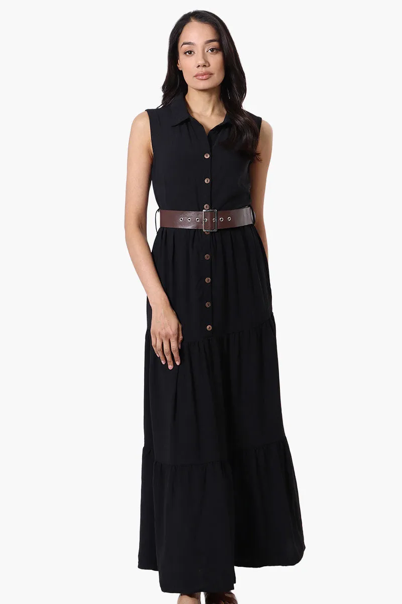 International INC Company Belted Button Down Tiered Maxi Dress - Black sold by Fairweather